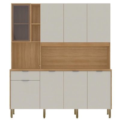 Armário De Cozinha Compacto Kits Paraná Nature 8 Portas 1 Gaveta Nicho Decorativo 1,94m - Freijó/soft