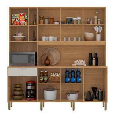 Armário De Cozinha Compacto Kits Paraná Nature 8 Portas 1 Gaveta Nicho Decorativo 1,94m - Freijó/soft