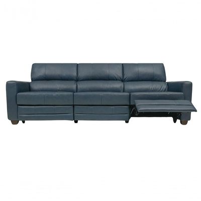 Sofá Reclinável Elétrico De Couro Jordânia 3 Lugares Blue Bicolor Mempra