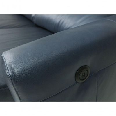 Sofá Reclinável Elétrico De Couro Jordânia 3 Lugares Blue Bicolor Mempra