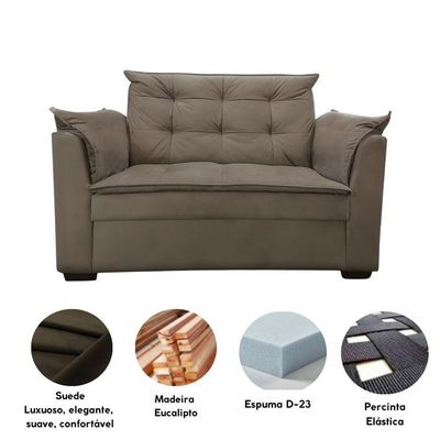 Sofá 2 Lugares Para Sala Moderno Confortável Elegance Suede Bege Escuro