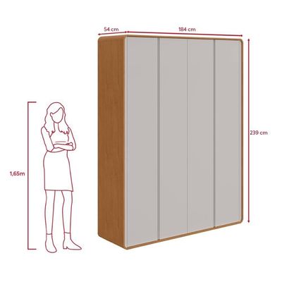 Guarda Roupa Solteiro 100% Mdf 4 Portas Easy Like Amêndoa Clean/off White