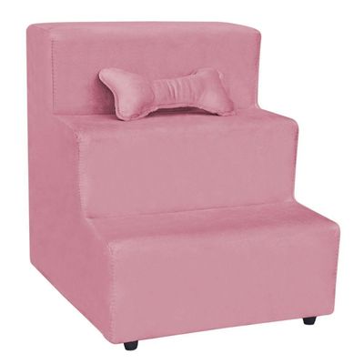 Escadinha Pet 3 Degraus Cachorro E Gato Veludo Rosa