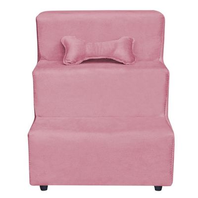 Escadinha Pet 3 Degraus Cachorro E Gato Veludo Rosa