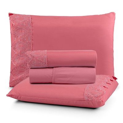 Jogo De Cama Nobless Solteiro 03 Peças 100% Poliéster - Pessego