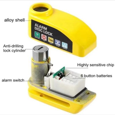 Cadeado Sirene Sonoro Aluminio Freio Anti Furto Moto Alarme Trava Disco Bike Motocicletas Bicicleta