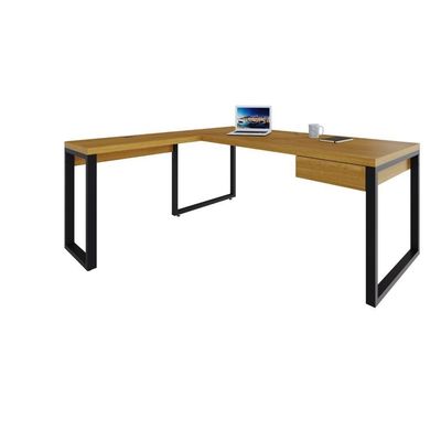 Mesa Em L Presidente C-01 Gav. 190x160x75cm Yon - Acácia Mel-est.preta Acácia Mel-est.preta