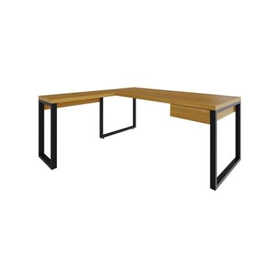 Mesa Em L Presidente C-01 Gav. 190x160x75cm Yon - Acácia Mel-est.preta Acácia Mel-est.preta