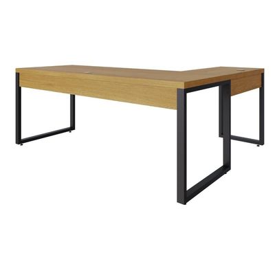 Mesa Em L Presidente C-01 Gav. 190x160x75cm Yon - Acácia Mel-est.preta Acácia Mel-est.preta