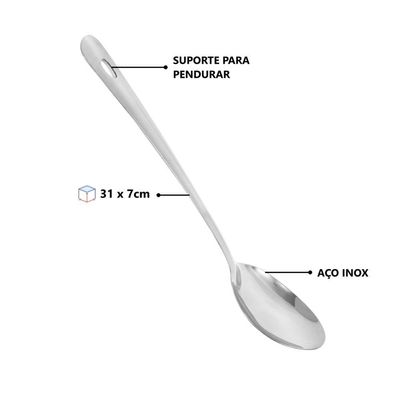 Colher De Arroz Em Inox 31cm Com Suporte De Pendurar