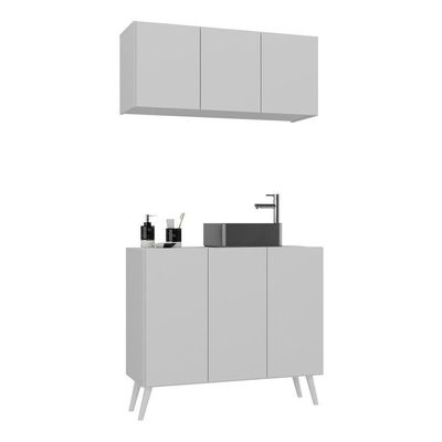 Conjunto Gabinete De Banheiro E Armário Aéreo Retrô Mp5055 Branco Branco