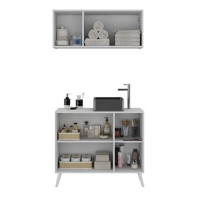 Conjunto Gabinete De Banheiro E Armário Aéreo Retrô Mp5055 Branco Branco