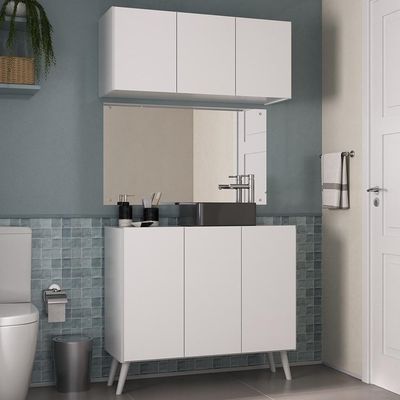 Conjunto Gabinete De Banheiro E Armário Aéreo Retrô Mp5055 Branco Branco