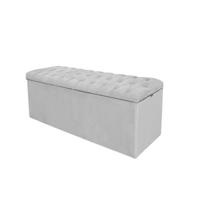 Calçadeira com Baú Livia 100CM Solteiro Corino Madeira Branco para Cama Box Estofada