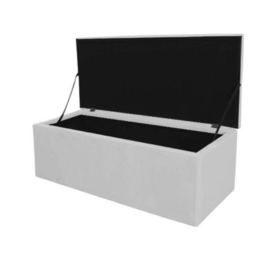 Calçadeira com Baú Livia 100CM Solteiro Corino Madeira Branco para Cama Box Estofada
