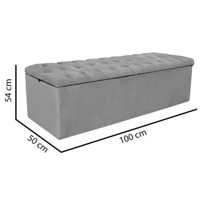 Calçadeira com Baú Livia 100CM Solteiro Corino Madeira Branco para Cama Box Estofada