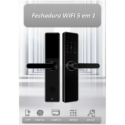 Fechadura Eletrônica Digital Wi Fi Biometria Senha App Cartão Chave para Porta de Madeira
