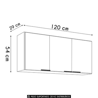Armário De Cozinha Aéreo 120cm Pérola Z34 Preto - Mpozenato