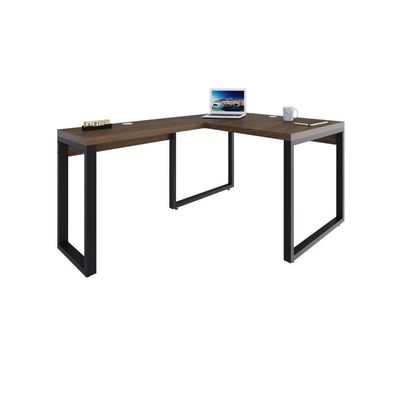 Mesa Em L Operacional 120x160x75cm Yon - Nogueira-est.preta Nogueira-est.preta