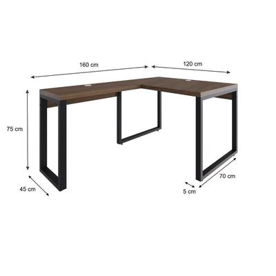 Mesa Em L Operacional 120x160x75cm Yon - Nogueira-est.preta Nogueira-est.preta