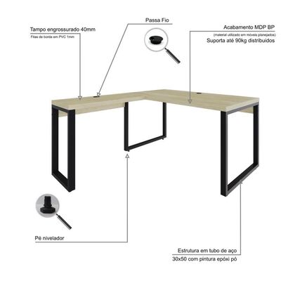 Mesa Em L Diretor 150x160x75cm Yon - Ciliegio-est.preta Ciliegio-est.preta