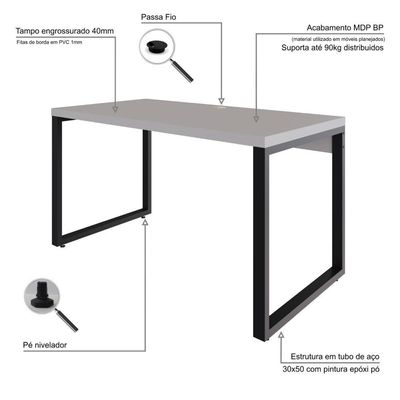 Mesa Operacional 135x70x75cm Yon - Off White-est.preta Off White-est.preta