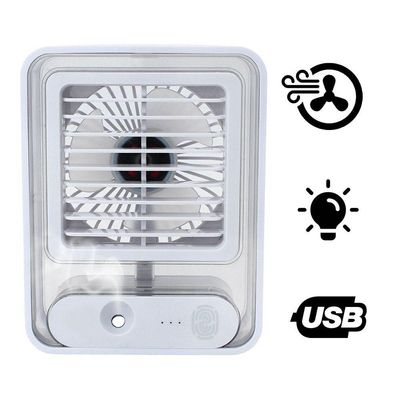Ventilador Portatil Umidifcador Luminaria Usb De Mesa 3 Velocidades Branco