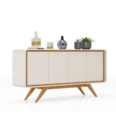 Balcão Buffet Aparador 4 Portas E Bordas Curvas Para Sala Off White