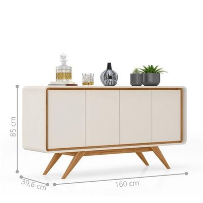 Balcão Buffet Aparador 4 Portas E Bordas Curvas Para Sala Off White