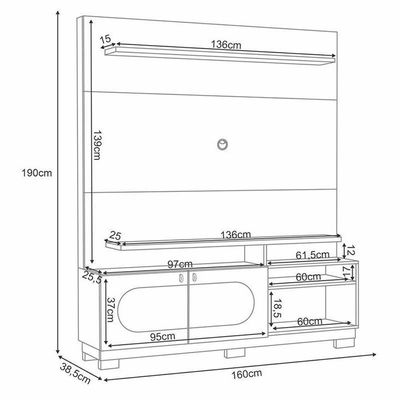 Estante Home Theater Axis Castanho Off White Com Kit Mesa De Centro Sky Off White - Hb Móveis