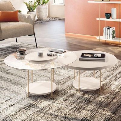 Estante Home Theater Axis Castanho Off White Com Kit Mesa De Centro Sky Off White - Hb Móveis