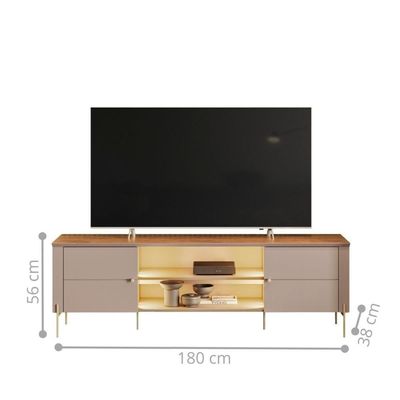 Móvel Rack 2 Portas Com Prateleira Central E Design Moderno Grigio Fosco Canela
