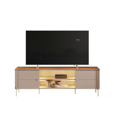 Móvel Rack 2 Portas Com Prateleira Central E Design Moderno Grigio Fosco Canela
