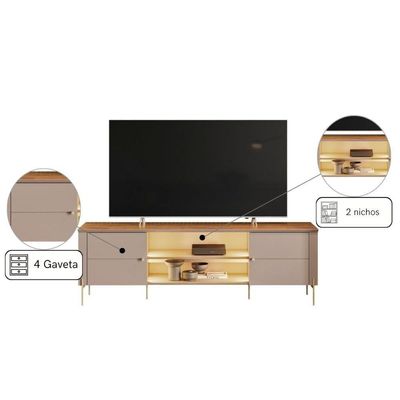 Móvel Rack 2 Portas Com Prateleira Central E Design Moderno Grigio Fosco Canela