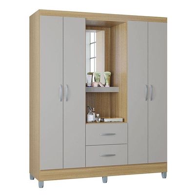 Cômoda 868 4 Gavetas E 1 Porta Com Guarda Roupa Solteiro Córdoba 4 Portas Damasco Off White - Poquema