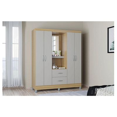 Cômoda 868 4 Gavetas E 1 Porta Com Guarda Roupa Solteiro Córdoba 4 Portas Damasco Off White - Poquema