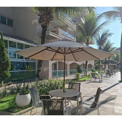 Guarda Sol Ombrelone Madeira 3m Com Proteção Uv Para Piscina Jardim Bege Escuro