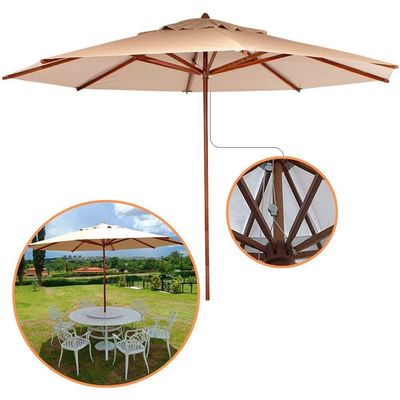 Guarda Sol Ombrelone Madeira 3m Com Proteção Uv Para Piscina Jardim Bege Escuro