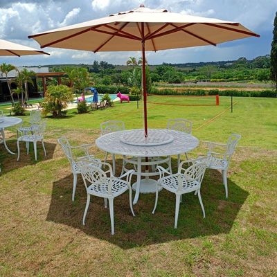 Guarda Sol Ombrelone Madeira 3m Com Proteção Uv Para Piscina Jardim Bege Escuro