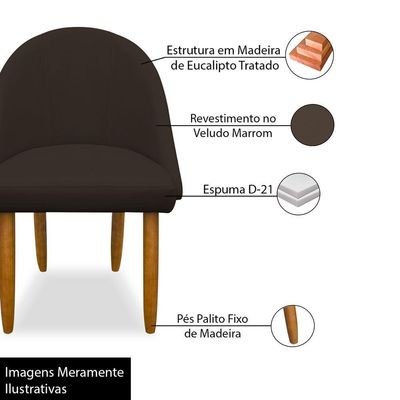 Kit 04 Cadeiras Decorativa Estofada Para Sala Recepção Cozinha Lua Star Veludo Marrom Do Lar Móveis E Decoração