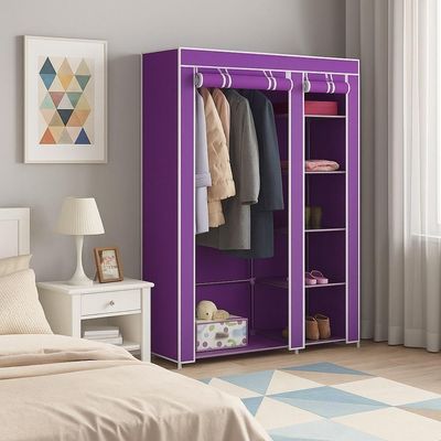 Guarda Roupa Organizador 5 Prateleiras Multiuso Porta Cabide Bolsa Lencol Brinquedos Portatil Roxo