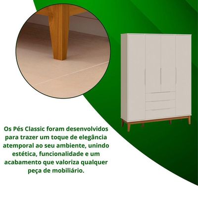 Roupeiro Elfe Classic 4 Portas 3 Gavetas Areia Fosco - Moveisaqui