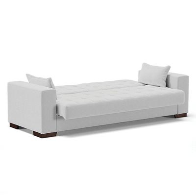 Sofá Cama 02 Lugares Linho Cinza Pés De Madeira