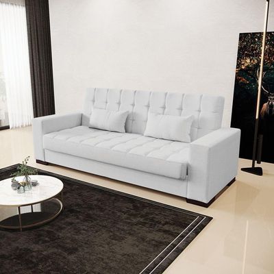 Sofá Cama 02 Lugares Linho Cinza Pés De Madeira