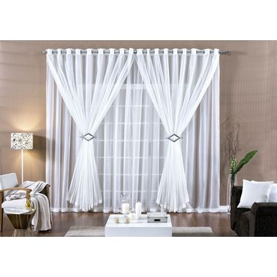 Cortina Paula 2,00m x 1,70m Branca Tecido Voal Leve Clean Para Sala ou Quarto