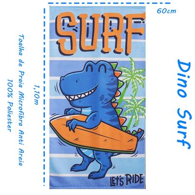 Toalha de Praia KazzaVip Microfibra 100% Poliéster Estampada Anti Areia Dino Surf 60cm x 110m Azul