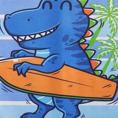 Toalha de Praia KazzaVip Microfibra 100% Poliéster Estampada Anti Areia Dino Surf 60cm x 110m Azul