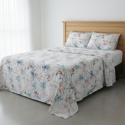 Jogo de Lençol Bella Casal 4 Peças Percal 200 Fios Estampado Floral - Aquarela - 100% Poliéster