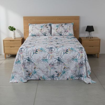Jogo de Lençol Bella Casal 4 Peças Percal 200 Fios Estampado Floral - Aquarela - 100% Poliéster