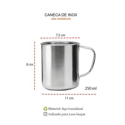 Caneca Xicara Aço Inox 250ml Bar Restaurante Acampar 6un